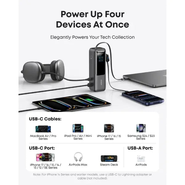 Anker 25,000mAh Power Bank (165W, Built-In and Retractable Cables)