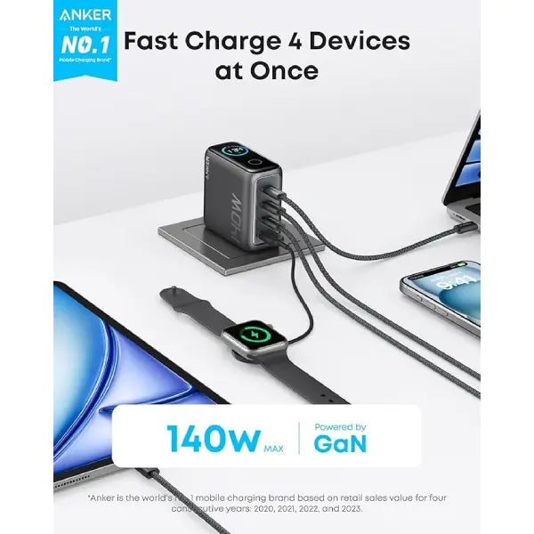 Anker Charger (140W, 4-Port, PD 3.1) with USB-C Cable