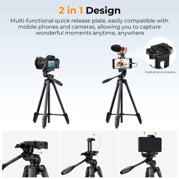 K&F Concept Compact-Vlogger Tripod with Remote and Phone Mount