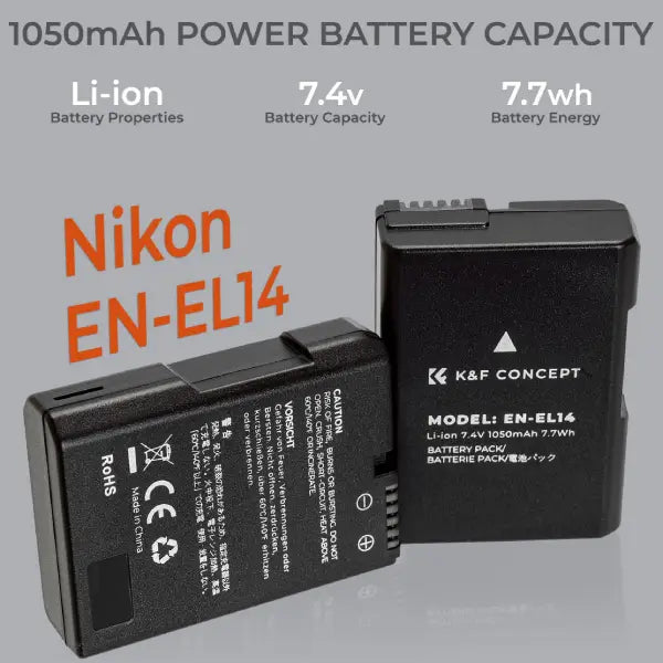 K&F Concept EN-EL14 Dual Charger Kit with 2 Batteries