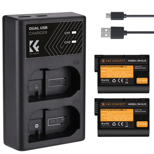 K&F Concept EN-EL15 Dual Charger Kit with 2 Batteries