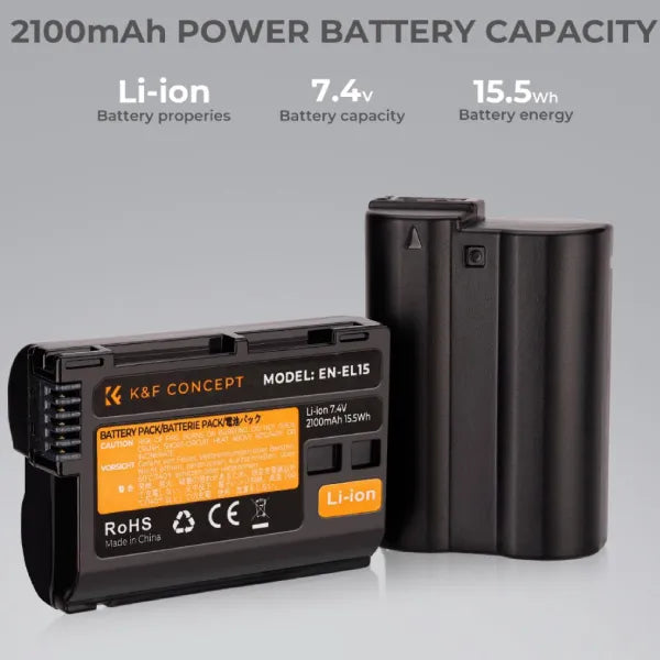 K&F Concept EN-EL15 Dual Charger Kit with 2 Batteries
