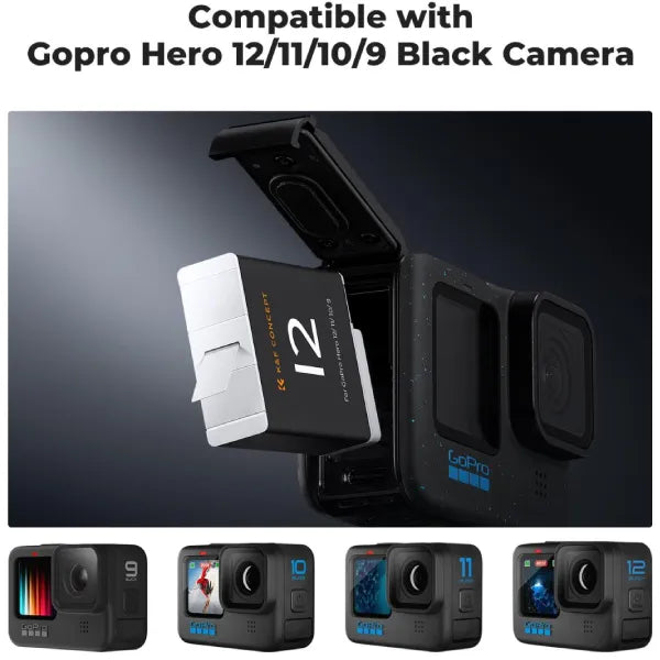 K&F Concept HERO12 Triple Charger Kit with 2 Batteries