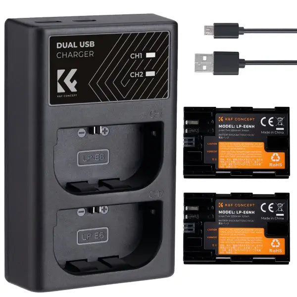 K&F Concept LP-E6NH Dual Charger Kit with 2 Batteries