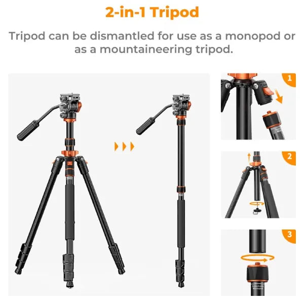 K&F Concept Omni-Director Aluminium Video Tripod with Fluid Head