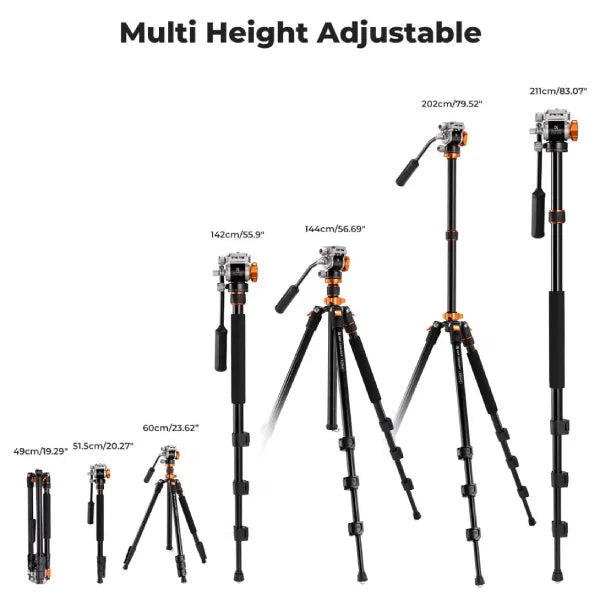 K&F Concept Omni-Director Aluminium Video Tripod with Fluid Head