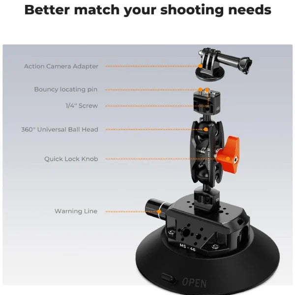 K&F Concept Suction Cup Mount with Magic Arm (6″)