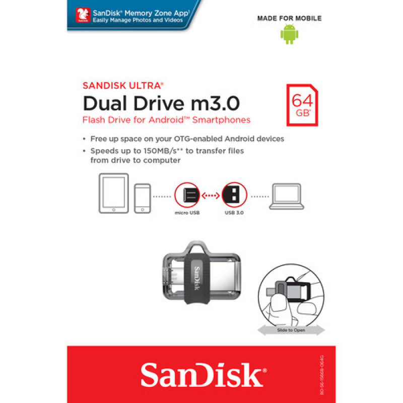 SanDisk Ultra Dual Drive m3.0 64GB Grey & Silver