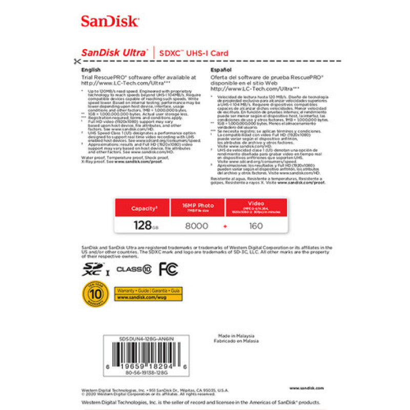 SanDisk Ultra 128GB SDHC Memory Card (140MB/s)