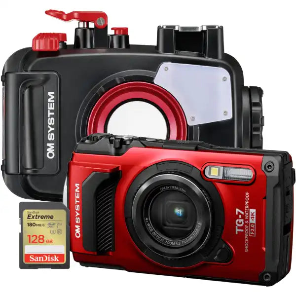 OM SYSTEM Tough TG-7 Digital Camera Bundle (Red)
