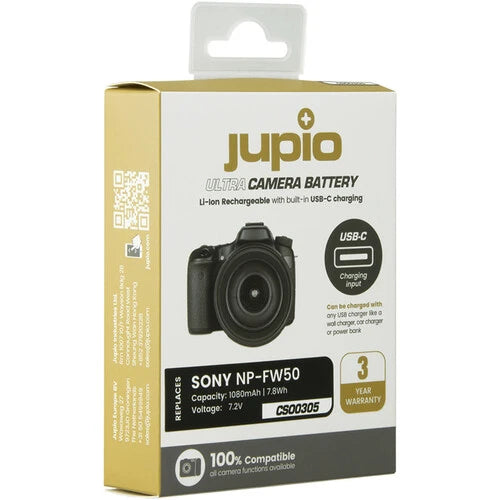 Jupio NP-FW50 Ultra Lithium-Ion Battery with USB-C Charging Port (7.2V, 1080mAh)