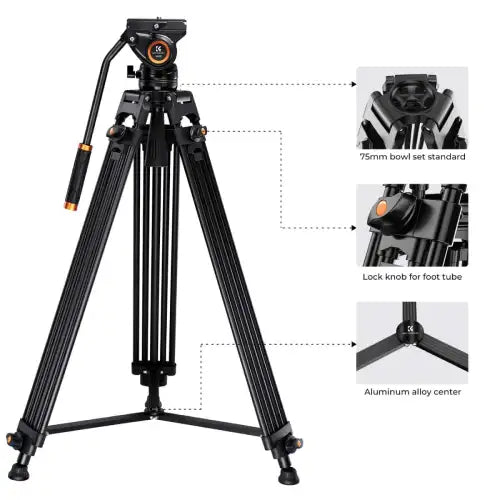 K&F Core-Director Video Tripod with 75mm Bowl and Fluid Head