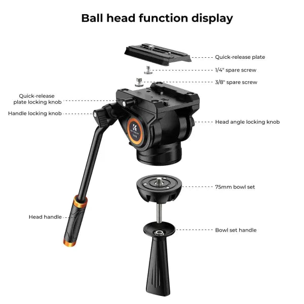 K&F Concept Core-Director Video Tripod with 75mm Bowl and Fluid Head