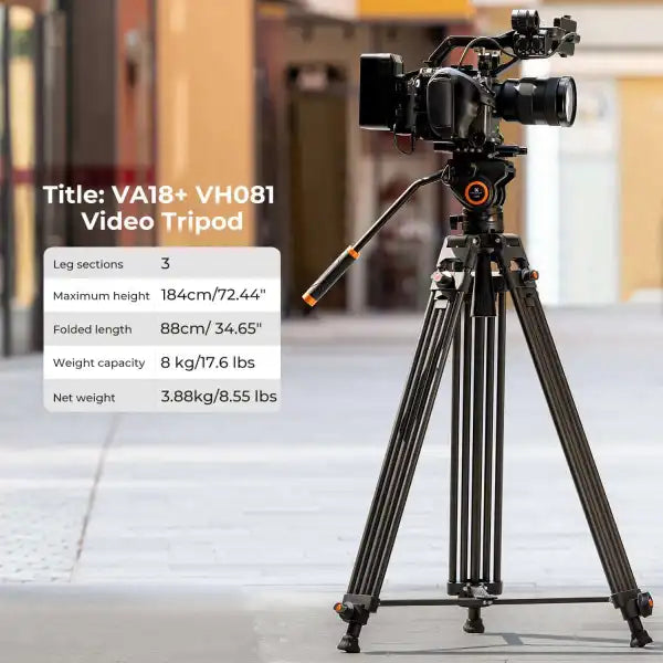 K&F Concept Core-Director Video Tripod with 75mm Bowl and Fluid Head