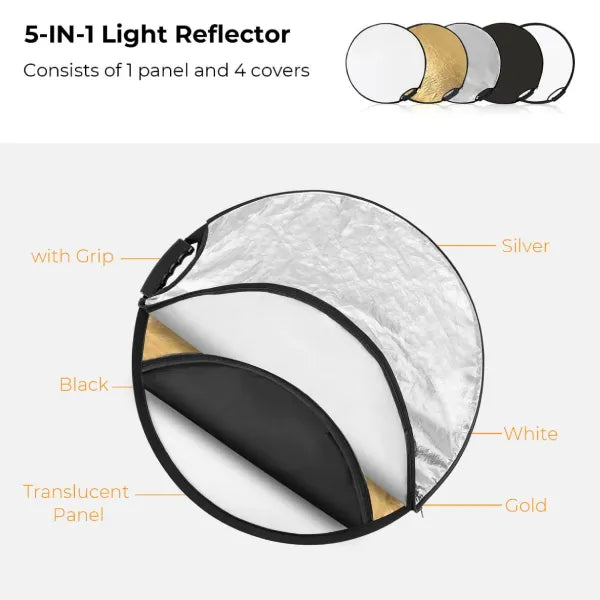 K&F Concept 110cm 5-in-1 Collapsible Reflector with Grip