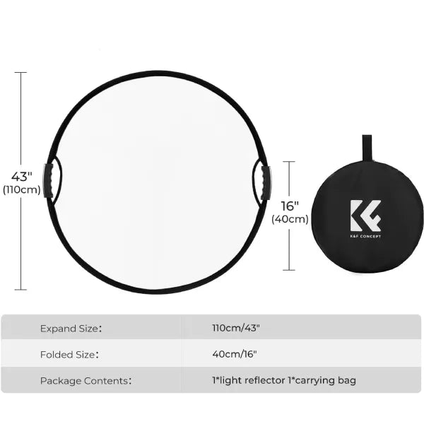 K&F Concept 110cm 5-in-1 Collapsible Reflector with Grip