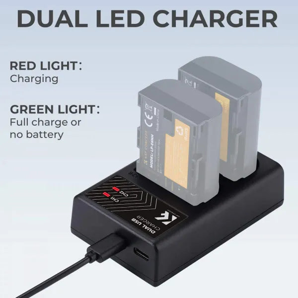 K&F Concept Dual Charger for Canon LP-E6 Batteries