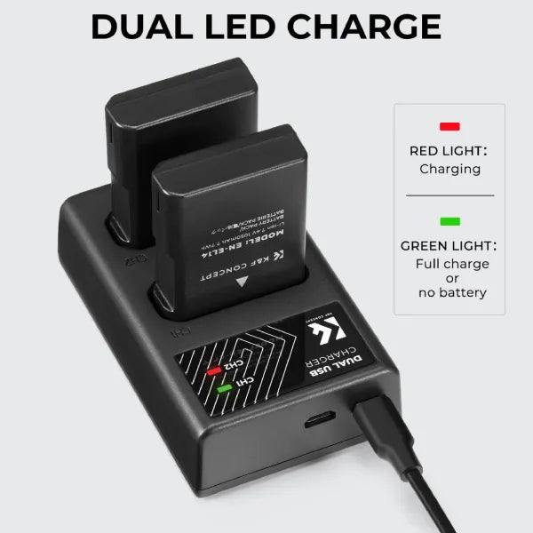 K&F Concept EN-EL14 Dual Charger Kit with 2 Batteries