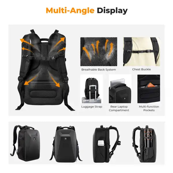 K&F Concept Hardshell Camera Backpack with Laptop Pouch (Black)