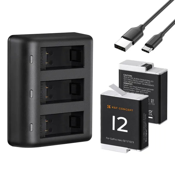K&F Concept HERO12 Triple Charger Kit with 2 Batteries