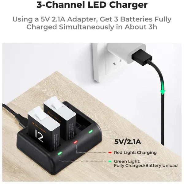 K&F Concept HERO12 Triple Charger Kit with 2 Batteries