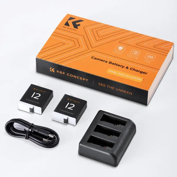 K&F Concept HERO12 Triple Charger Kit with 2 Batteries