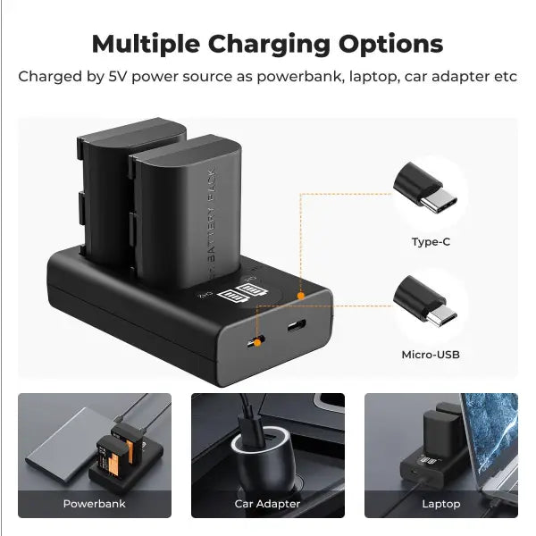K&F Concept LP-E6P Dual Charger Kit with 2 Batteries