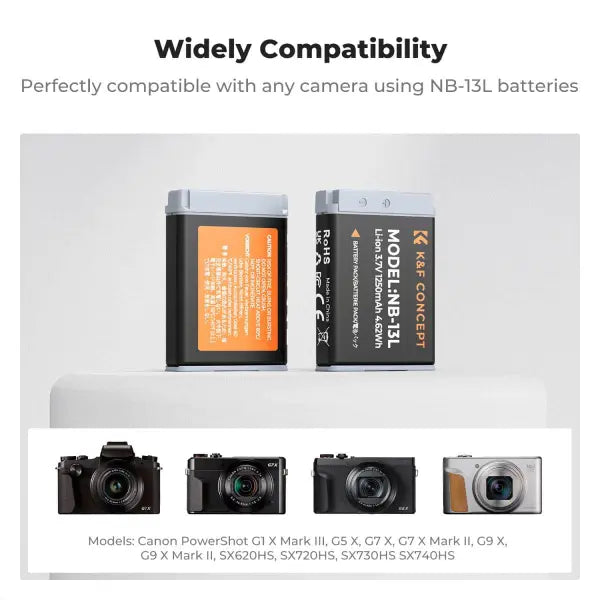K&F Concept NB-13L Dual Charger Kit with 2 Batteries