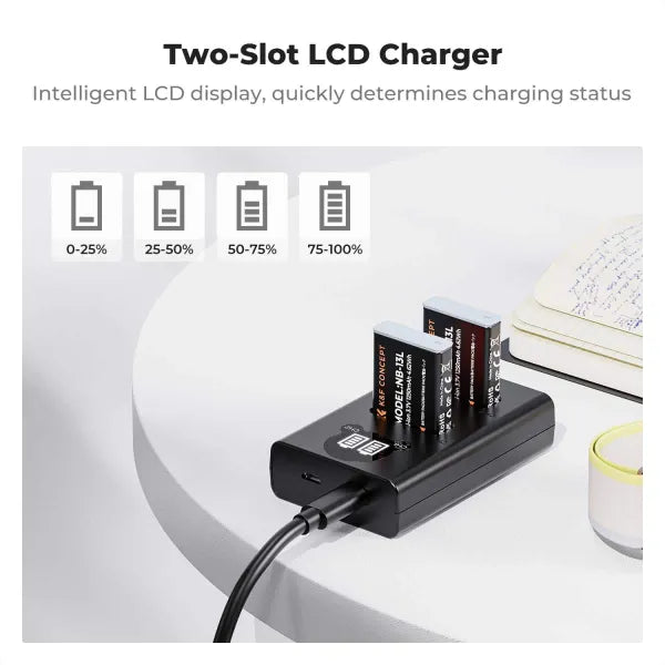 K&F Concept NB-13L Dual Charger Kit with 2 Batteries