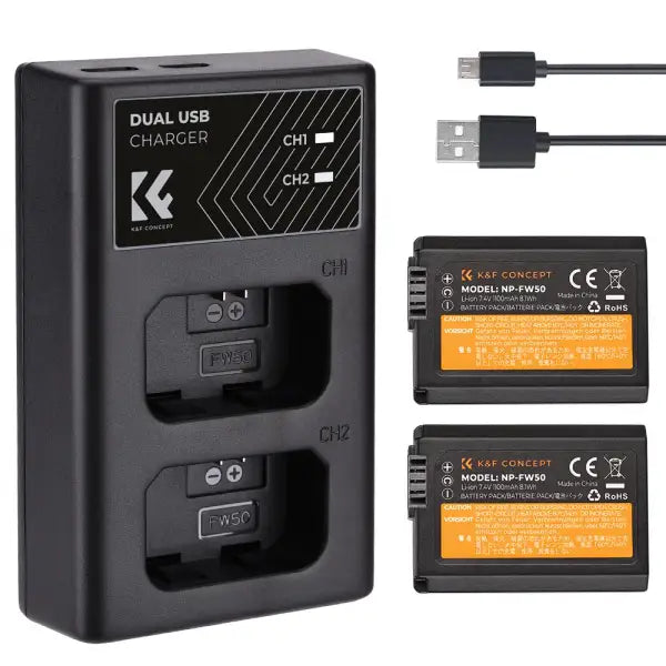 K&F Concept NP-FW50 Dual Charger Kit with 2 Batteries