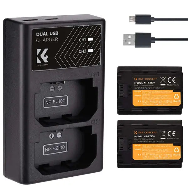 K&F Concept NP-FZ100 Dual Charger Kit with 2 Batteries