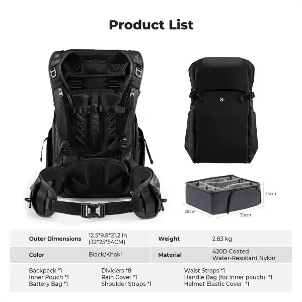 K&F Concept Star Wander 30L Camera Backpack (Black)