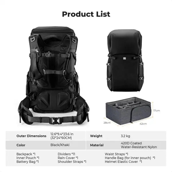 K&F Concept Star Wander 40L Camera Backpack (Black)