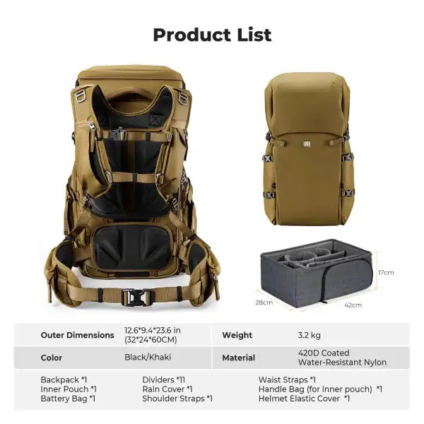 K&F Concept Star Wander 40L Camera Backpack (Dark Beige)
