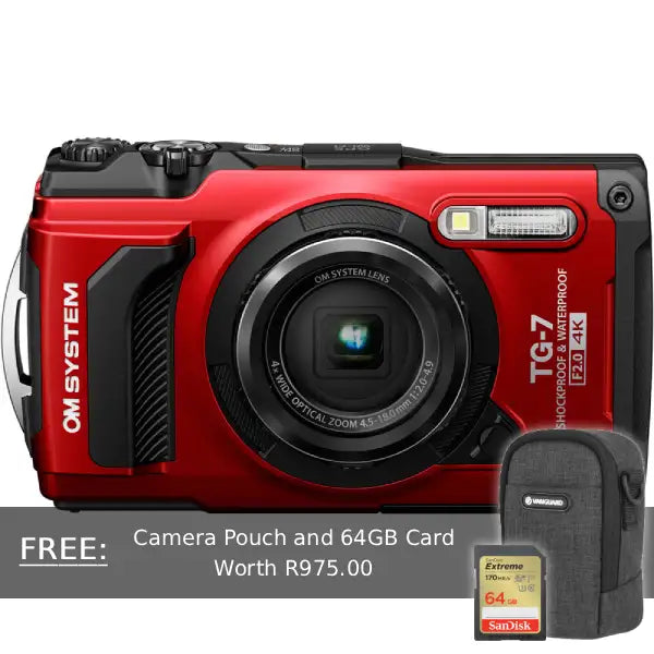OM SYSTEM Tough TG-7 Digital Camera Bundle (Red)