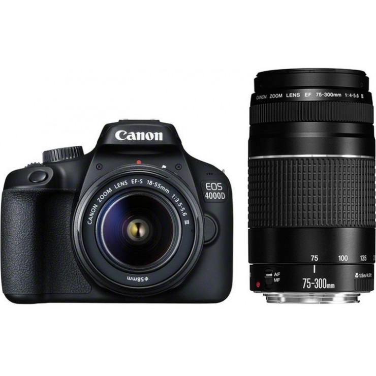 Canon EOS 4000D DSLR + EF-S 18-55mm DC III & EF 75-300mm f/4-5.6 III ...